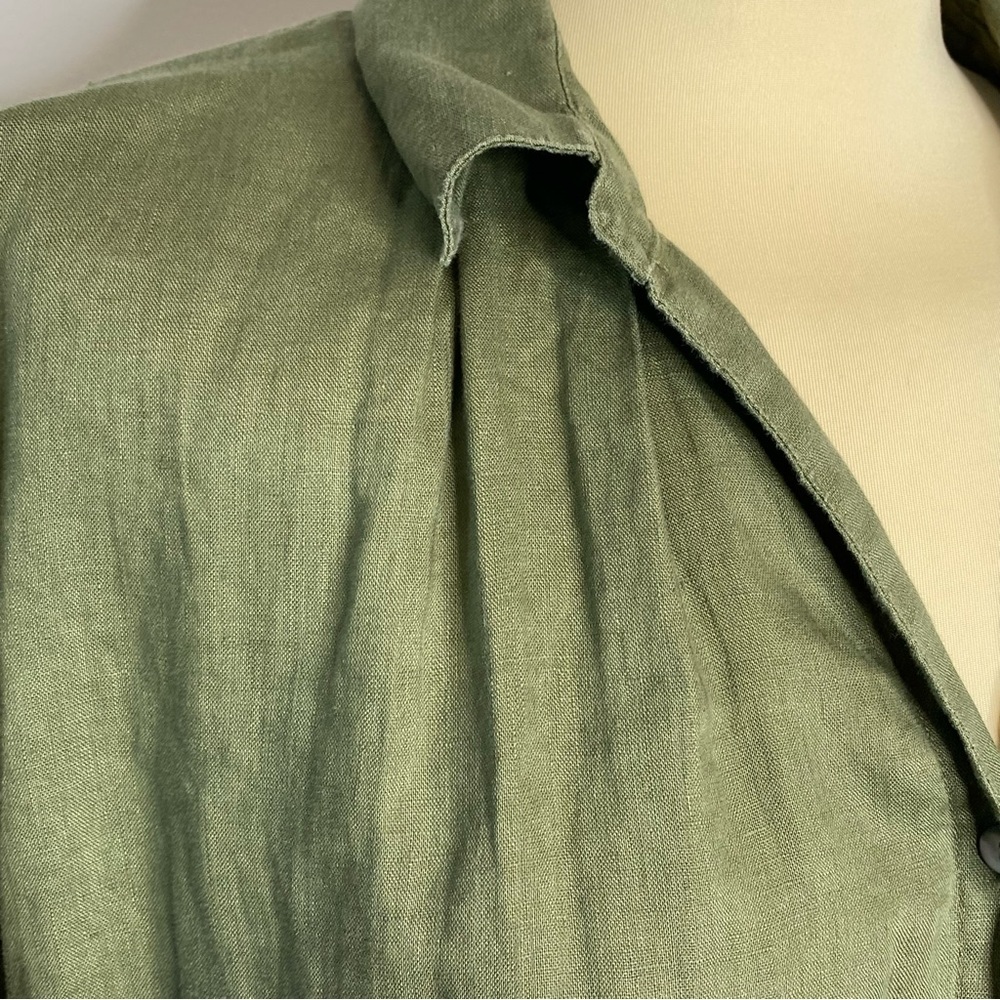 J. Jill Olive Linen Short Sleeve Button Down Top - Picture 2 of 7